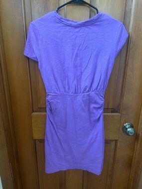 LOFT Lavender Short-Sleeve Gathered-Waist Shirt Dress